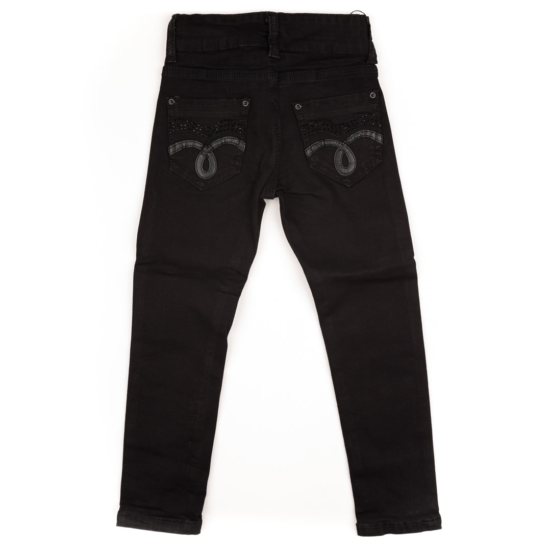 Embroidered Motif Black Soft Jeans Girl Pants