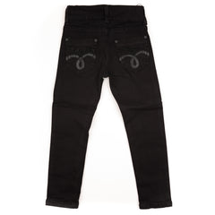 Embroidered Motif Black Soft Jeans Girl Pants