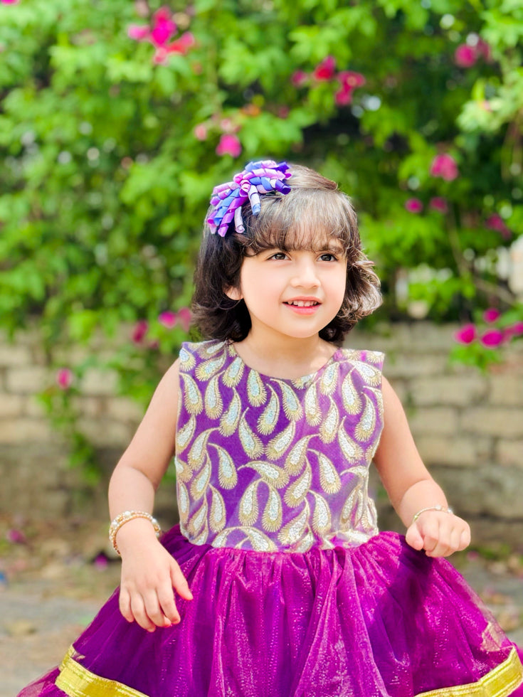 Elegant Sequin Bodice Sleeveless Frock with Net Frills & Gota Work Border – Perfect for Pageants, Parties & Weddings