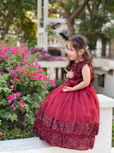 Sleeveless Sequin Full Length Front Back Bows Pageant Frock Maxi