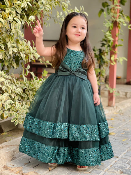 Sleeveless Sequin Full Length Front Back Bows Pageant Frock Maxi