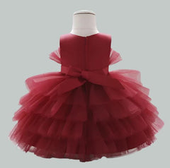 Sleeveless Multi Frills Mesh Knee Length Front Bow Pageant Frock