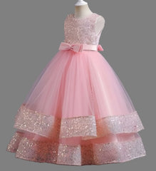 Sleeveless Sequin Full Length Front Back Bows Pageant Frock Maxi