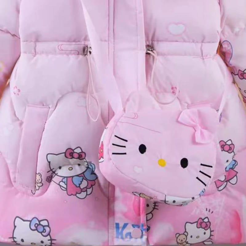 Hello Kitty Hooded Girls Superior Quality Puffer Jacket With Hello Kitty Bag