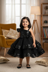 Black dress with sequins and bows 
