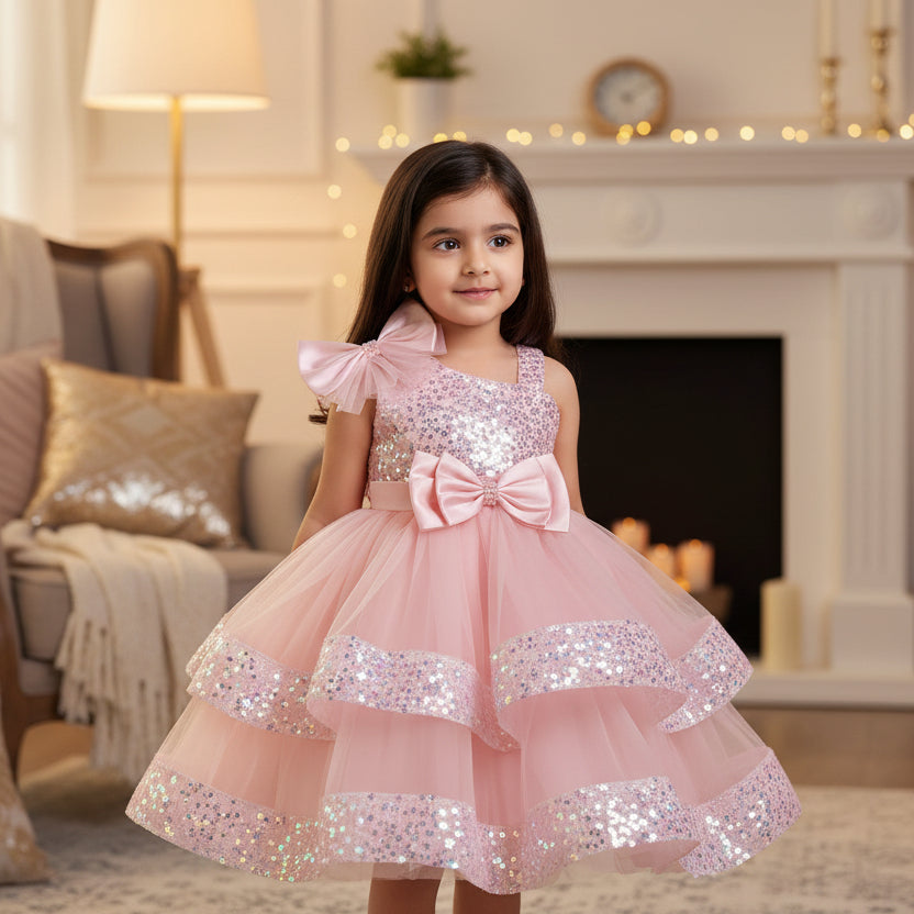 Baby Pink dress with sequins and bows 
