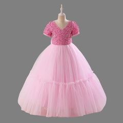 Half Sleeves Sequin Full Length Front Back Bows Pageant Frock Maxi