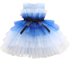 Elegant Multicolor Multilayer Ribbon Bow Knee Length Frock – Perfect for Pageants, Parties, Weddings & Special Occasions