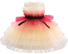 Elegant Multicolor Multilayer Ribbon Bow Knee Length Frock – Perfect for Pageants, Parties, Weddings & Special Occasions