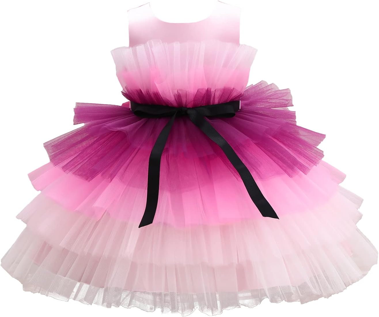 Elegant Multicolor Multilayer Ribbon Bow Knee Length Frock – Perfect for Pageants, Parties, Weddings & Special Occasions