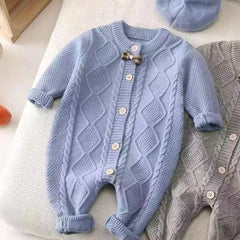 Knitted Design Baby Boy Baby Girl Superior Quality Winter Woolen Romper Beret Cap Set