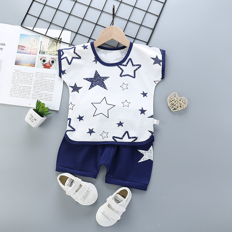 Baby Boy Toddler Boy Stars in Sky Character Shirt & Shorts Set – Stylish Summer Outfit for Boys