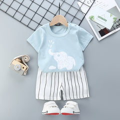 Baby Boy Toddler Boy Cute Elephant Character Shirt & Shorts Set – Stylish Summer Outfit for Boys