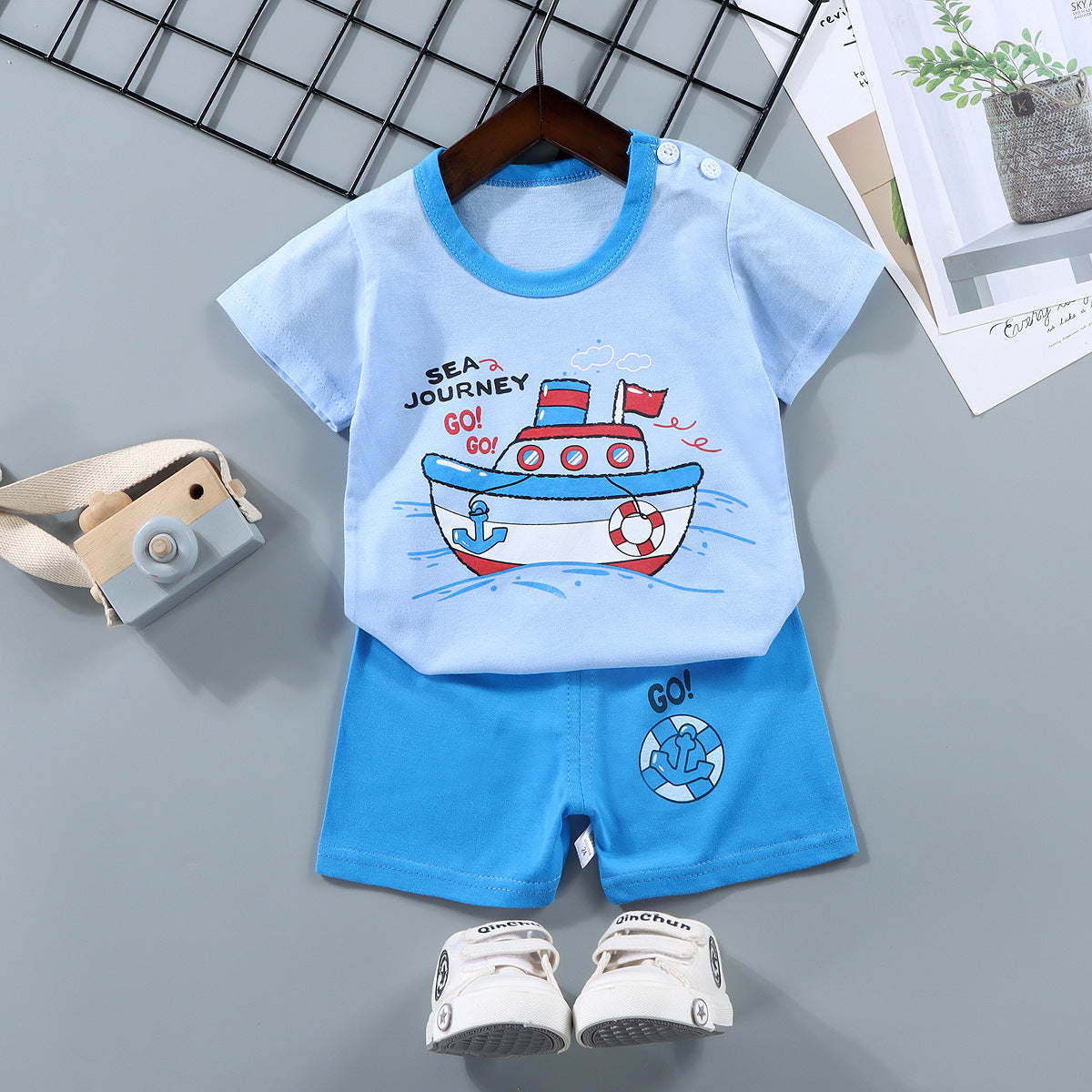 Baby Boy Toddler Boy Sea Trip Character Shirt & Shorts Set – Stylish Summer Outfit for Boys