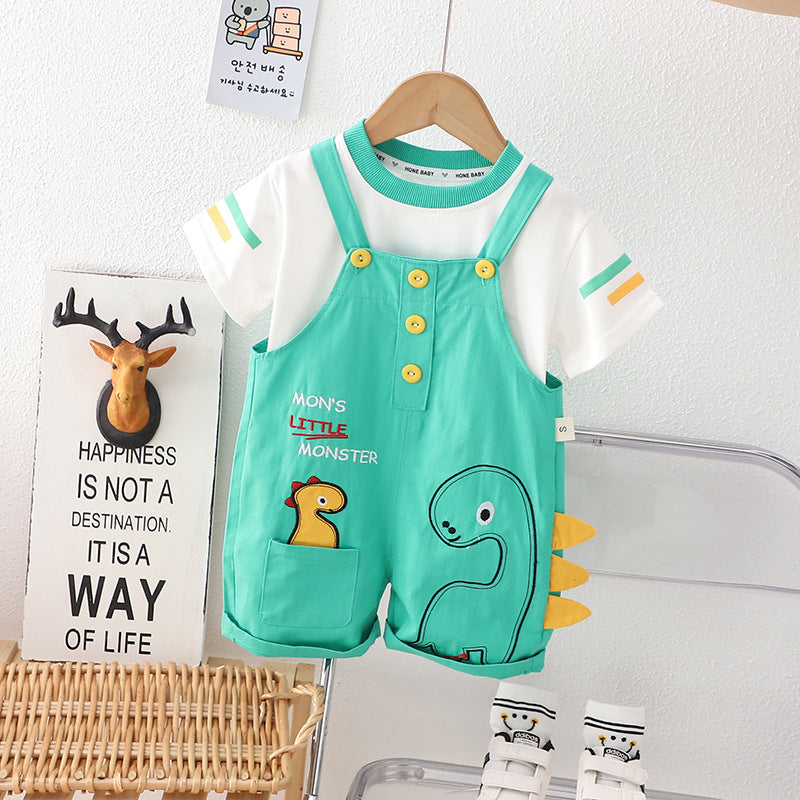 Superior Quality Little Dino 2 Piece Toddler Girl Toddler Boy Shirt Dungaree Short Dress