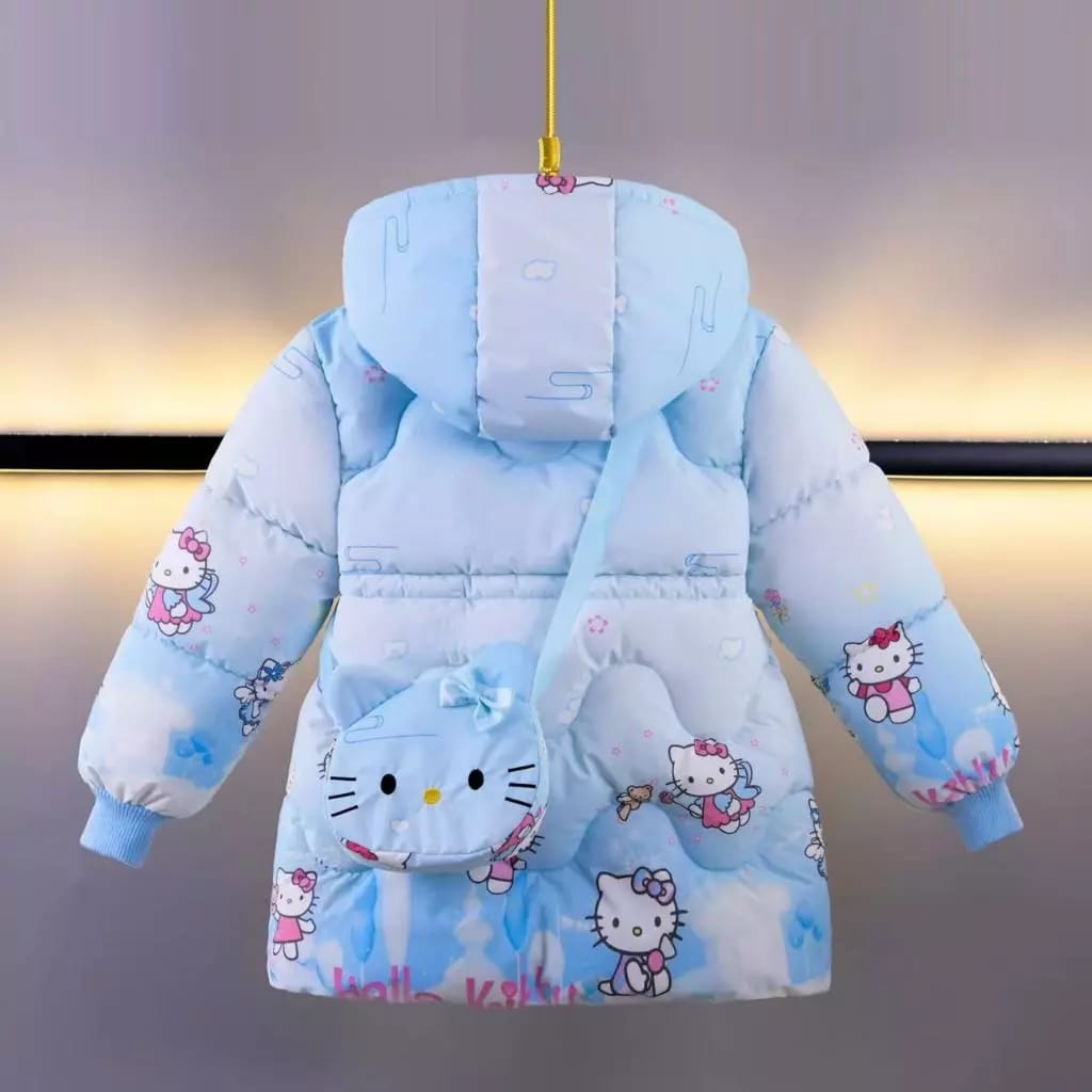 Hello Kitty Hooded Girls Superior Quality Puffer Jacket With Hello Kitty Bag