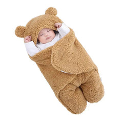 Newborn Baby Receiving Blanket Wearable Cute Bear Swaddle Blanket Flannel Quilted Sleeping Bag