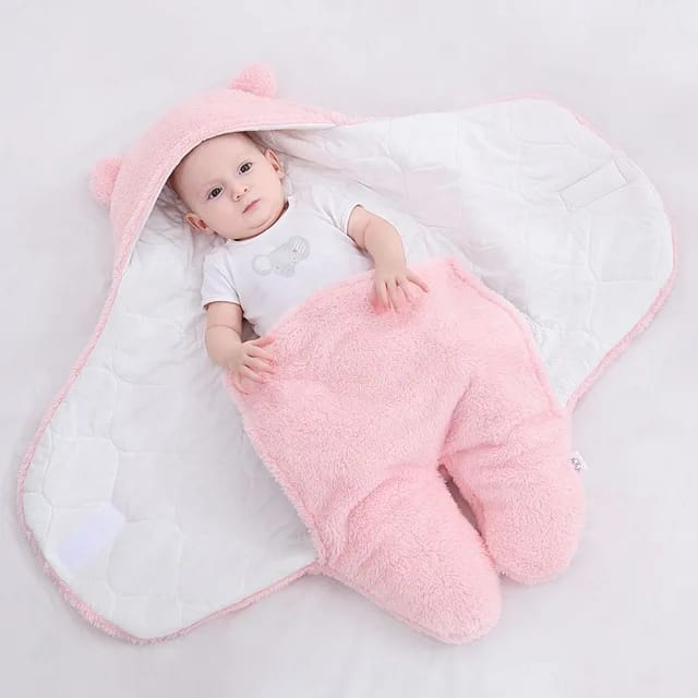 Newborn Baby Receiving Blanket Wearable Cute Bear Swaddle Blanket Flannel Quilted Sleeping Bag