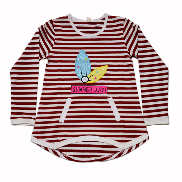 Girl Stripes Shirt with Round Neck and Full Sleeves