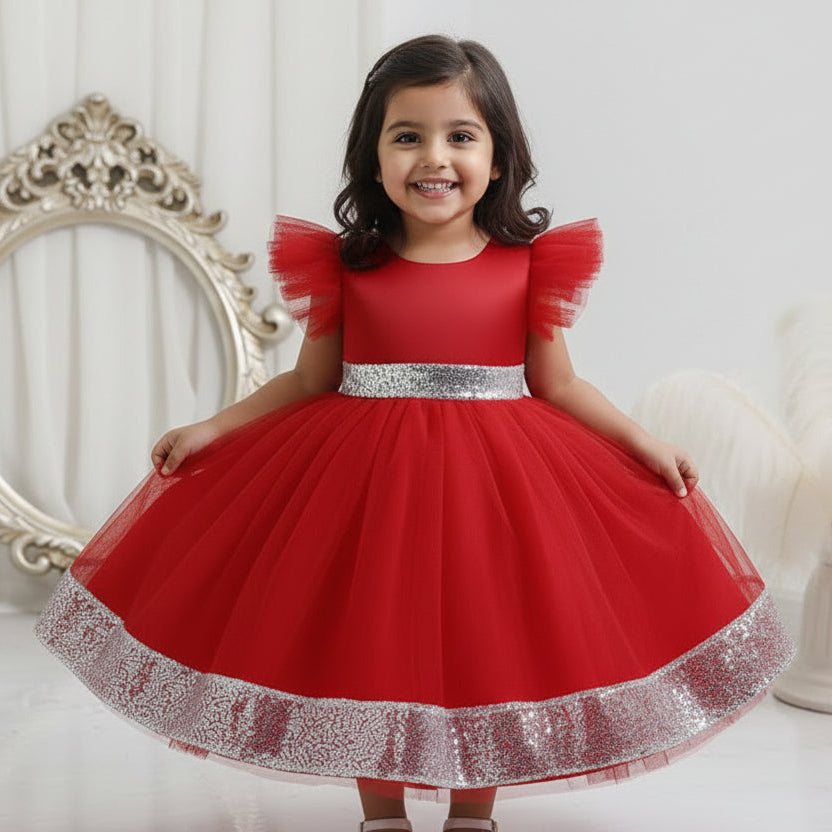 Red dress with silver trim 