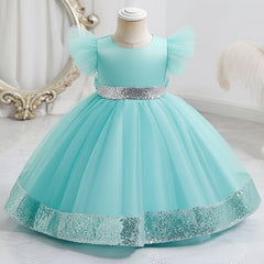 Aqua dress with silver trim 