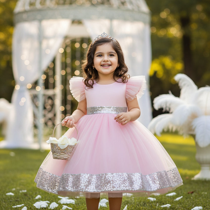 Pink dress with silver trim 