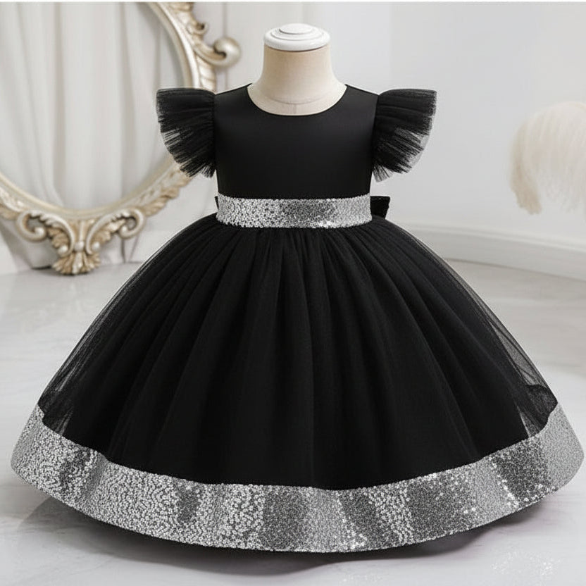 Peach dress with silver trim 