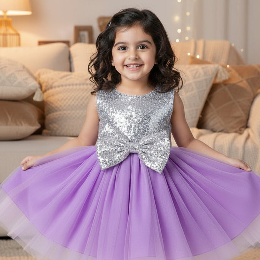 Purple dress with silver sequin top 